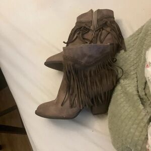 Boots Brown Suede Fringe Ankle Booties